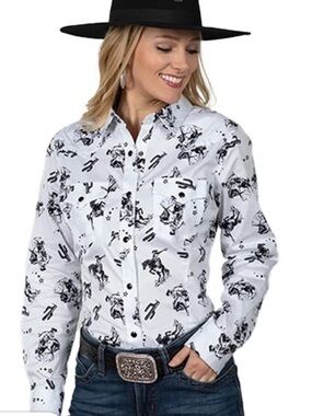 Wrangler Retro Women's Medium Pearl Snap Shirt
Bronc Riders Western Rodeo